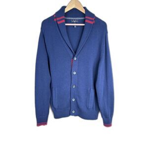 Club Room Shawl Collar Cardigan M Navy Academia Preppy Old Money Pockets Tennis